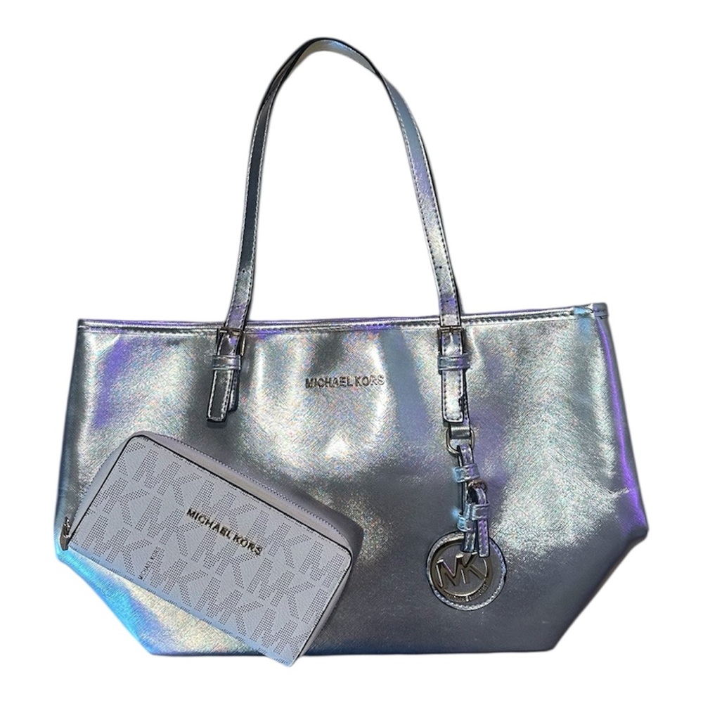 Michael Kors Iridescent Silver Tote and Wallet